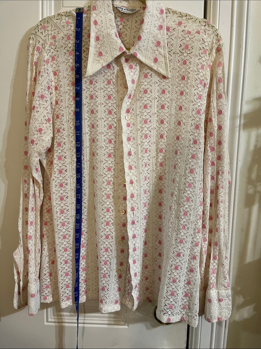Oleg Cassini Cream Button-Up Shirt with Pink Dot Pattern